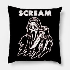 What's Your Favorite Scary Movie? -- Choose from our vast selection of throw pillows to match with your desired size to make the perfect custom pillow. Pick your favorite: Movies, TV Shows, Art, and so much more! Available in extra small, small, medium, large. For beds, couches/sofas, love seats, and chairs. Perfect for decoration. What's Your Favorite Scary Movie, Horror Scream, Scream Ghostface, Ghostface Scream, Scary Movie, Scary Movies, Pillow Design, Custom Pillow, Christmas List