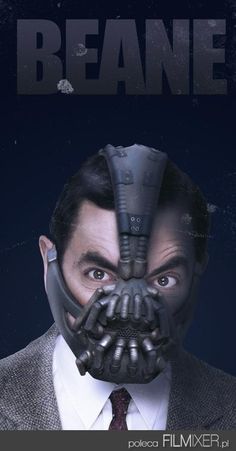 a man in a suit and tie with a batman mask on his face that says beware