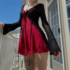 Chubby Girl Outfits, Red And Black Outfits, 2000s Outfits, Red Dress Outfit, Future Outfit, Whimsical Fashion, Alt Fashion, Little Outfits, Alternative Outfits