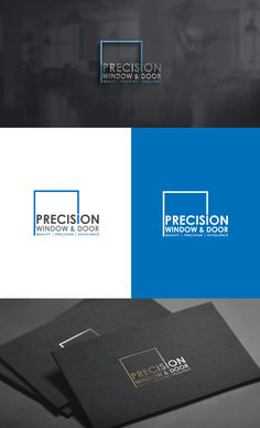 the logo for precision window and door, which is designed to look like an office building