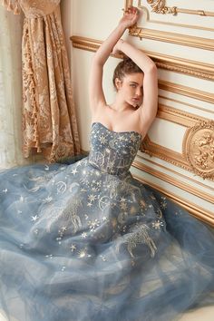 Celestial Wedding Dress Starry Nights, Timeless Gown, Constellation Dress, Andrea And Leo, Special Ocassion Dresses, Sunshine Girl, Gala Outfit, Tulle Balls, Constellation Print