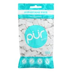 a bag of white gummy candies with the word pur written on it