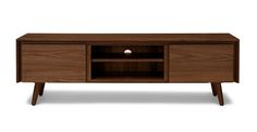 the sideboard is made from wood and has an open drawer on one side, with two