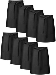 six pieces of black women's skirts with ties on the waist and side pockets