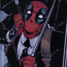 deadpool holding a knife and wearing a suit