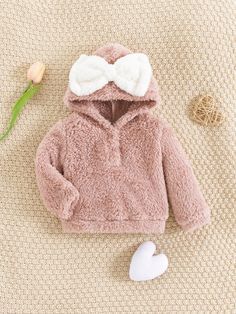 Newborn Baby Girl's Thick Hooded Sweatshirt With Contrast Color And Big Bow Decoration Pink   Long Sleeve Knitted Fabric Colorblock  Slight Stretch  Newborn Baby Clothing, size features are:Bust: ,Length: ,Sleeve Length: Colorblock Pants, Navy And Khaki, Bear Ears, Womens History Month, Happy Wife, Sweatshirts Pattern, Beauty Clothes, Big Bows, Wrap Sweater