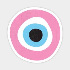 a pink and blue circle with an eye on it