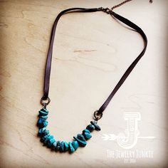 Beautiful genuine Natural Turquoise Stones make up this adjustable necklace on genuine leather cord. Adjusts from 18" to 20" with extender. Great for layering or as a statement piece. Although your item will resemble the photo, each piece is created by hand, so no two are identical. Thank you for visiting The Jewelry Junkie! Leather Jewelry Tutorials, Leather Cord Jewelry, Leather Cord Necklace, Natural Turquoise Stone, Cord Jewelry, Leather Corded Necklace, Turquoise Leather, Long Beaded Necklace, Turquoise Stones