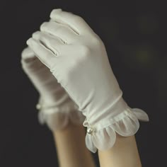 Material:satin Gloves make you feel yourself unique for brides.Sheer white tulle gloves embellished with elegant shiny pearls and sequins onto the fabric. The perfect addition to your wardrobe for days when you feel all lady-like! Wedding Gloves Vintage, Formal Gloves