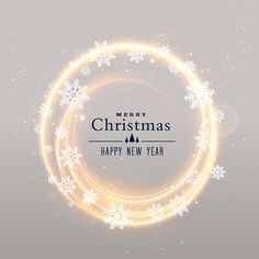 a merry christmas card with snowflakes in the middle and an inscription that reads happy new year