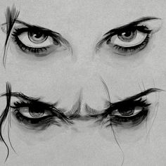 the eyes and eyebrows of a woman with long lashes are drawn in black and white