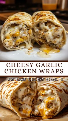 Cheesy Garlic Chicken Wraps: An Easy Cheesy Meal Easy Dinner Recipes For Family Mexican, Cheesy Garlic Wraps, Chicken Wraps Dinner, Quick And Easy Stove Top Dinner Recipes, Dinner Recipes Stove Top, Leftover Chicken Breast Recipes Easy, Easy Chicken Wraps Recipes, Fast Easy Recipes Dinner, Simple Fast Dinner Ideas