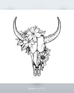 a bull's skull with flowers on it