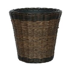 a brown and black basket on a white background