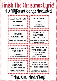 the christmas song printable for kids to play with is shown in red and white