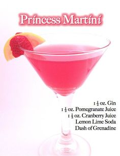 the princess martini cocktail recipe is shown in this advertisement for its new flavor, which includes raspberry juice and lemon lime soda