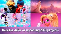 some cartoon characters are shown with the caption release dates of upcoming zag projects