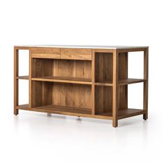 the sideboard is made from wood and has two shelves