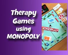 a monopoly board game with the words therapy games using monopoly on it, and an image of