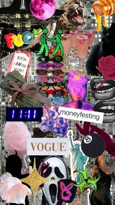 a collage of images with masks and other items