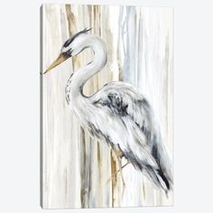 a painting of a white bird standing in front of a wooden fence canvas wall art print