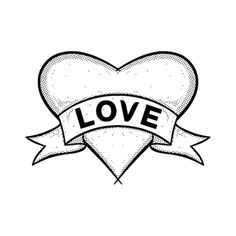 a black and white drawing of a heart with the word love on it's side