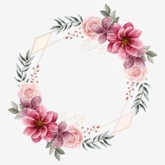 a pink flower wreath with leaves and flowers on the bottom, transparent png clipart