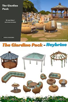 the garden pack includes furniture, tables and other items to make it look like an outdoor setting