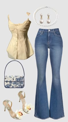 Casual Cute Outfits For School, One Jeans Many Outfits, Summer Fits With Jeans, Jeans Over Dress, How To Style A Jean Dress, Outfits With Jeans And Heels, Short Waisted Outfits, Dressy Tops With Jeans