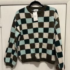 New With Tags, Never Worn! Checkered Sweater, S Crew, Colorful Sweaters, Scoop Neck, Sweaters For Women, Tags, Green, Women Shopping, White