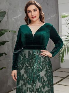 Sequin Dress For Plus Size, Lace Evening Dresses Plus Size, Gowns Dresses For Plus Size, Plus Size Gown Designs, Elegant Evening Dresses For Plus Size Women, Formal Dress Patterns With Lace, Party Dress For Plus Size Women, Dress For Big Size Woman Party, Formal Dresses For Plus Size Women