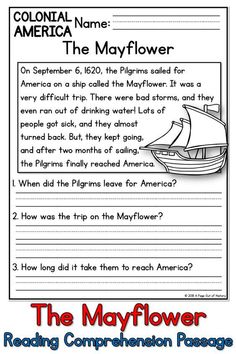 the mayflower worksheet for reading