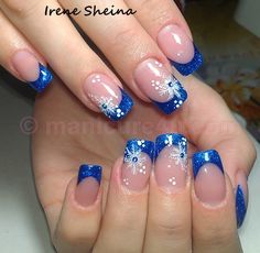 Blue Xmas Nails, November Nail, Blue And Silver Nails, Girls Nail Designs, Blue And White Nails, Fancy Nail Art, Nail Tip Designs, Manicure Nail Designs, French Tip Nail Designs