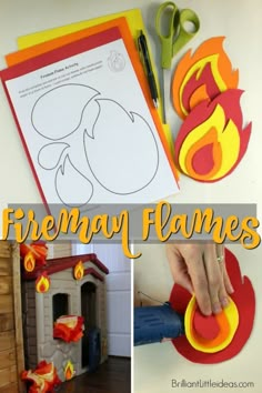 the fireman frames are made out of paper and cut outs to look like flames