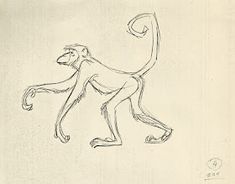 a drawing of a monkey with one foot in the air and another on its back