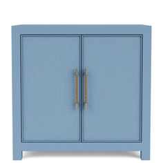 a blue cabinet with two doors on the front and one door open to reveal something