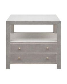 an end table with two drawers and one drawer on the bottom, against a white background