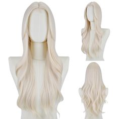 PRICES MAY VARY. 【Premium Material】:The long wavy wig is made of high-temperature resistant synthetic fiber and stands heat up to 160°c(320°f). The hairline is made hand-tied, which makes the hair look more real. Easy to comb and not easily tangle and hair loss. 【Front lace and center parting design】: Makes this platinum Blonde front lace wavy hair wig looks very natural and more in line with the curve of the scalp, presenting a more natural hairline and forehead area can easily shape a variety Wavy Blonde Hair Naturally, Hazbin Hotel Ocs, Blonde Wavy Wig, Platinum Blonde Wig, Long Platinum Blonde, Wig Looks, Long Wavy Wig, Blonde Wavy Hair, Costume For Halloween