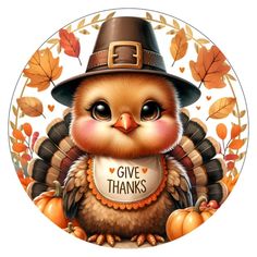 an owl wearing a thanksgiving hat and holding a give thanks sign