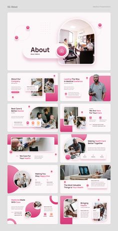 a pink and white presentation slider with people working on computers