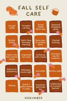 fall self care bingo Autumn Self Care, Self Care Bingo, Fall Self Care, Importance Of Self Care, Girl Walk, Self Care Ideas, Morning Drinks