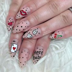 Las Vegas Acrylic Nails Ideas, Vegas Theme Nails, Pinup Nails, Cowboy Nails