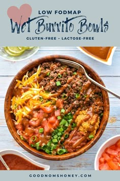 Inspired by the popular Tex-Mex wet burrito found at certain restaurants in the United States (mostly in my home state of Michigan), these Low FODMAP Wet Burrito Bowls bring the same incredible flavor and deliciousness of wet burritos, even without the tortilla. #LowFODMAP, #glutenfree and #lactosefree. ~ Good Noms, Honey! ~ Low FODMAP Burrito Bowl ~ Low FODMAP Burrito ~ Low FODMAP Salads ~Low FODMAP Bowls ~ Low FODMAP Tex-Mex Recipes ~ Low FODMAP Mexican inspired Recipes Fodmap Recipes Dinner Easy, Easy Digestable Food Recipes, Fodmap Salad Recipes, Low For Map Recipes, Fodmap Salad, Fast Low Fodmap Dinner, Low Fodmap Salads, Low Fodmap Taco Bowl, Low Fodmap Mexican Recipes