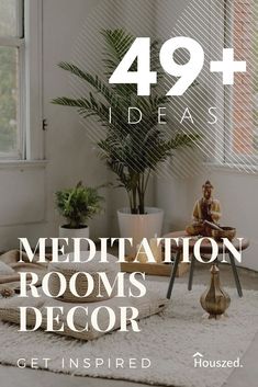 a living room with white walls and rugs on the floor is featured in this ad