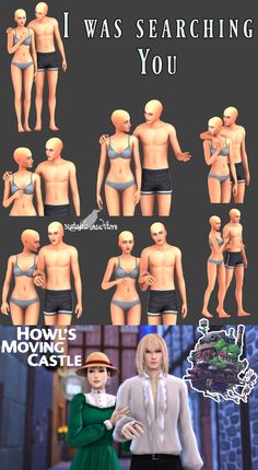 an animation character is shown with different poses and body shapes, including the man's torso