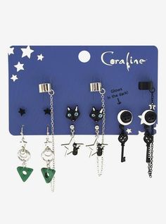 Coraline Icons Stud & Cuff Earring Set Coraline Icons, Studio Ghibli Earrings, Silly Earrings, Horror Earrings, Dr Belongings, Earring Inspo, Cuff Earring, Pierced Jewelry, Body Mods