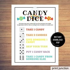 a printable candy dice game for kids