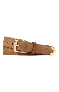 Softly brushed suede furthers the everyday appeal of a belt that's crafted in Italy and finished with golden hardware at the tip and buckle. Leather Made in Italy Cute Western Belt, Suede Belt Outfit, Equestrian Accessories, Belts Aesthetic, Shuffle Outfits, Fall Wishlist, Working Clothes, Ysl Belt, Trendy Belts