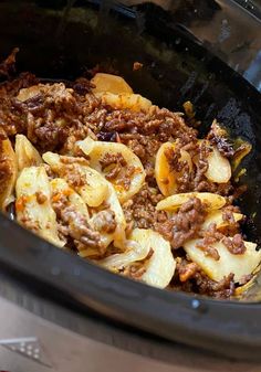 the food is cooked in the slow cooker and ready to be put into the crock pot