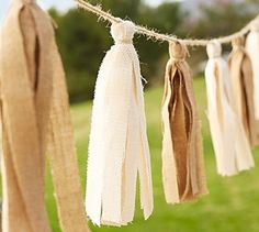 some tassels hanging from a line in the grass